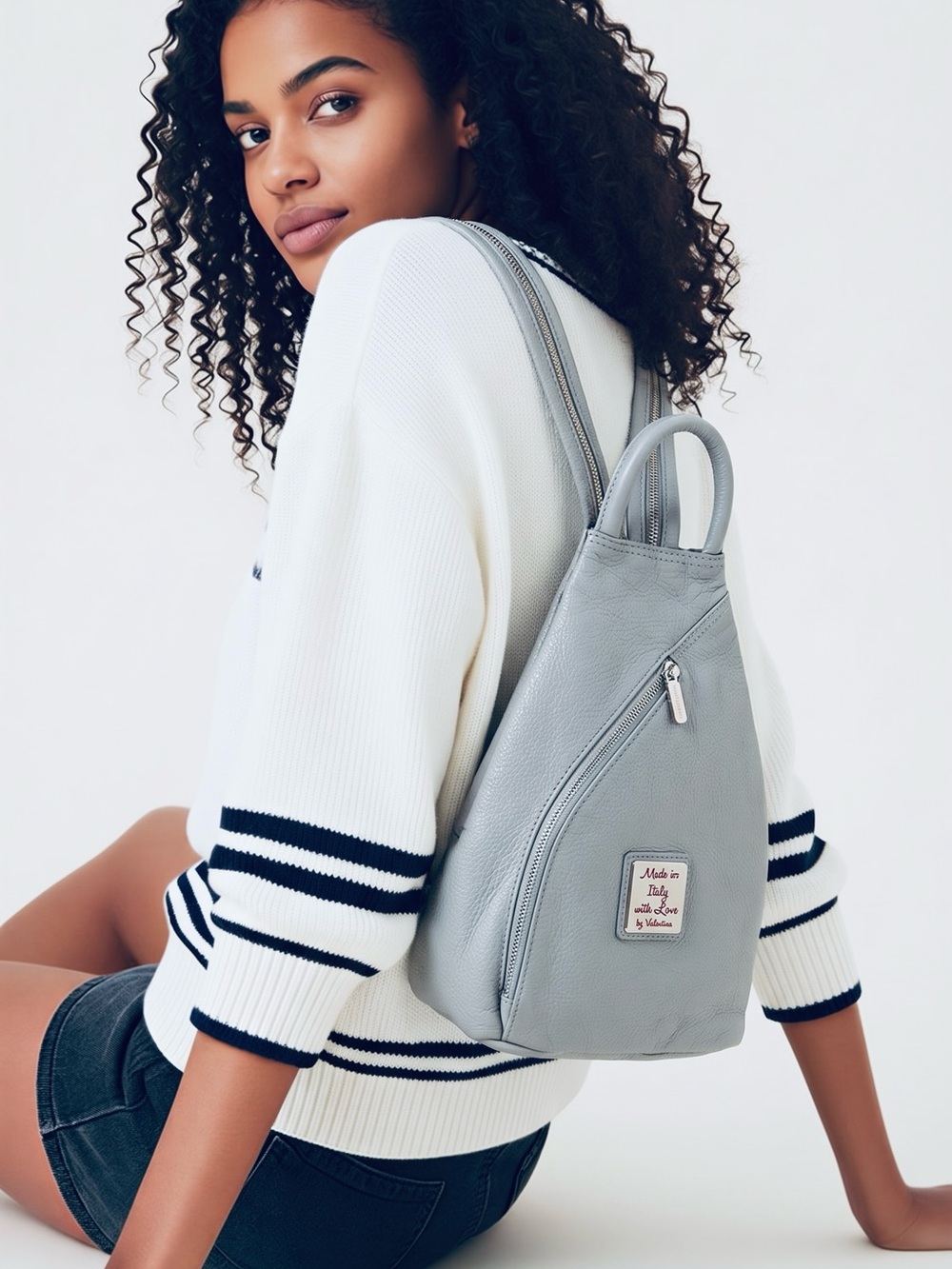 Valentina Pastel BLUE Italian Leather Crossbody Sling Mini Backpack Purse Bag